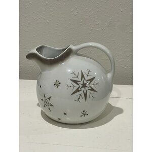 Wellsville China White Tilt Ball Pitcher W Snowflakes Ice Lip c1940s Made in USA